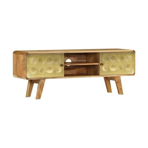 Suuim Meuble TV en Bois de Style rétro avec Meuble de Rangement et étagères, Table Console TV en Bois de manguier Massif avec