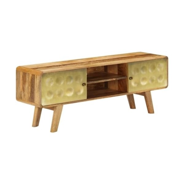 Suuim Meuble TV en Bois de Style rétro avec Meuble de Rangement et étagères, Table Console TV en Bois de manguier Massif avec
