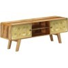 Suuim Meuble TV en Bois de Style rétro avec Meuble de Rangement et étagères, Table Console TV en Bois de manguier Massif avec
