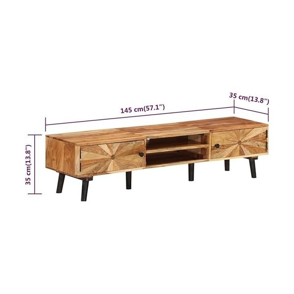 Meuble TV Meuble TV avec Rangement Meuble TV en Bois Table décorative à lentrée 57,1" x13,8 x13,8 Bois dacacia Massif pour 