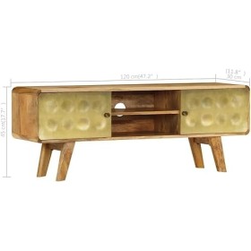 Suuim Meuble TV en Bois de Style rétro avec Meuble de Rangement et étagères, Table Console TV en Bois de manguier Massif avec