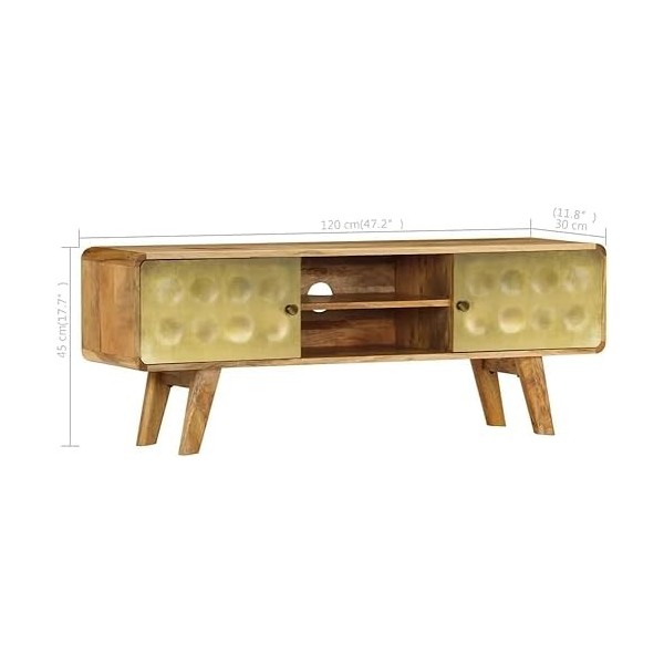 Suuim Meuble TV en Bois de Style rétro avec Meuble de Rangement et étagères, Table Console TV en Bois de manguier Massif avec