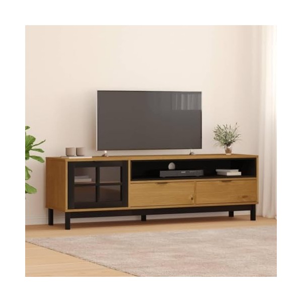 Meuble TV en Bois avec Porte vitrée, Console TV multimédia Moderne avec Espace de Rangement, Meuble TV, Table TV avec Rangeme