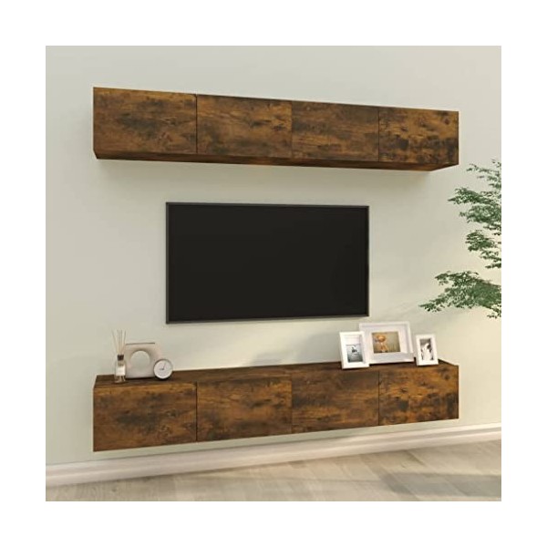 Meuble TV mural 4 pièces Chêne fumé 100 x 30 x 30 cm Meuble