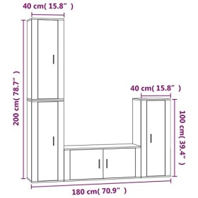 Meuble TV 4 pièces en chêne fumé