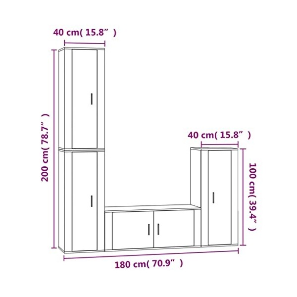 Meuble TV 4 pièces en chêne fumé