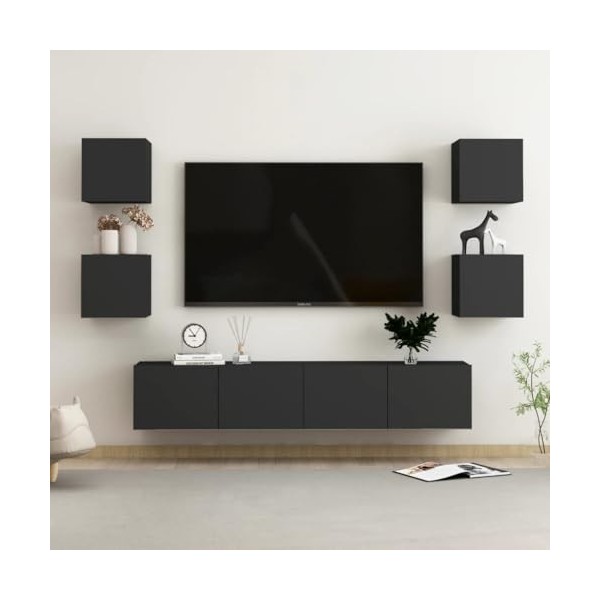 DCRAF Home Hardware Businese Meuble TV 6 pièces en bois Noir