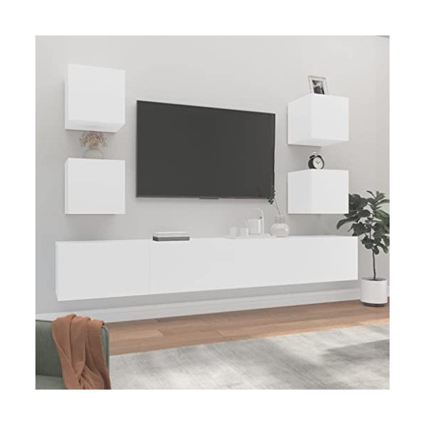 Home Hardware Businese Meuble TV 6 pièces en bois dingénierie Blanc