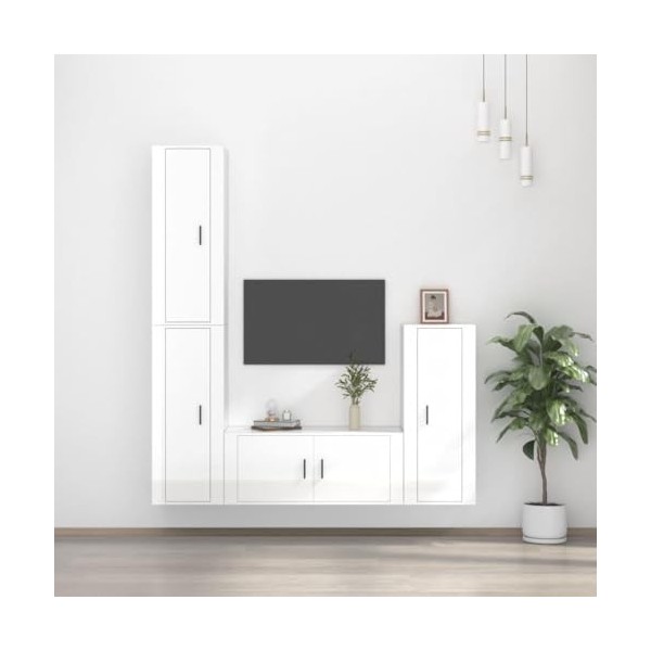 DCRAF Home Hardware Businese Meuble TV 4 pièces en bois Blanc brillant