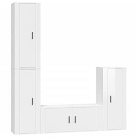 DCRAF Home Hardware Businese Meuble TV 4 pièces en bois Blanc brillant