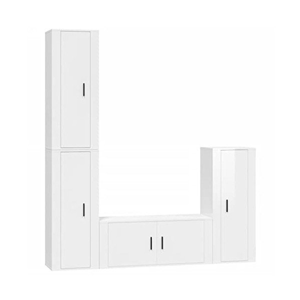 DCRAF Home Hardware Businese Meuble TV 4 pièces en bois Blanc brillant