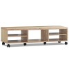 GOPLUS Meuble TV avec 5 Compartiments Ouverts, Support de Télévision avec 6 Roues Roulantes Dont 2 avec Freins, Table TV au S