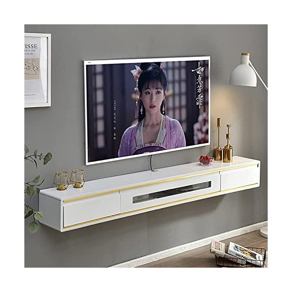 Meuble TV Flottant Meuble TV Mural Meuble TV Flottant, Console multimédia Murale avec 2 tiroirs, Bois Soild, pour Chambre Sal