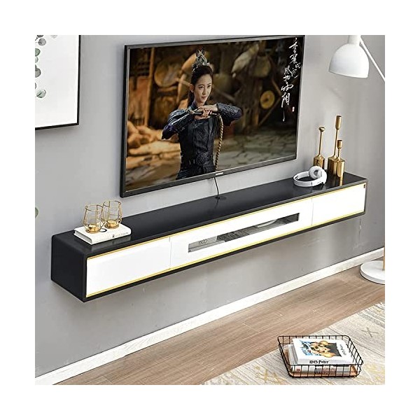 Meuble TV Flottant Meuble TV Mural Meuble TV Flottant, Console multimédia Murale avec 2 tiroirs, Bois Soild, pour Chambre Sal