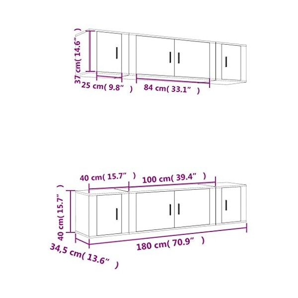 TEKEET Home Hardware Businese Meuble TV 6 pièces en bois Gris béton