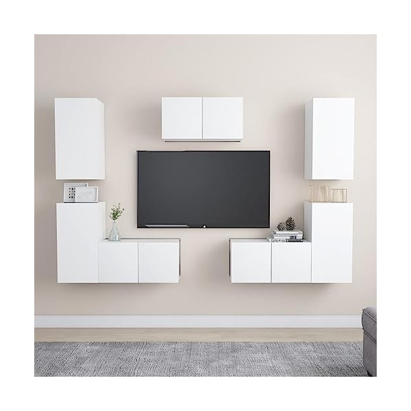 TALCUS Home Hardware Businese Meuble TV 7 pièces en bois dingénierie Blanc