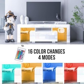 Meuble TV LED pour TV de 32 à 55 pouces, centre de divertissement moderne avec tiroir de rangement et lumières changeantes de