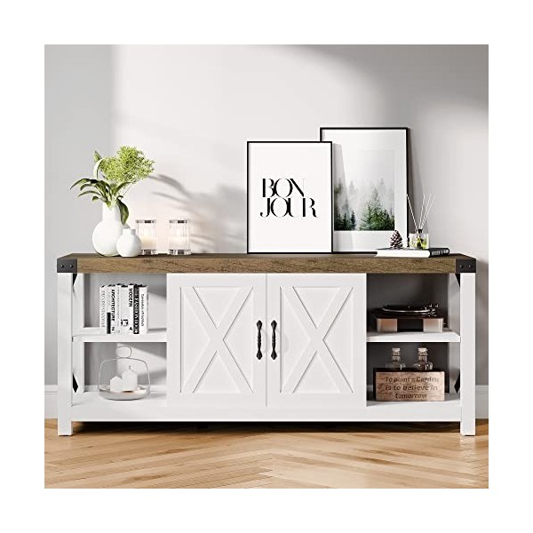 Alkmaar Meuble TV de 147 cm pour TV jusquà 65 pouces, meuble TV en bois de ferme, centre de divertissement avec rangement b