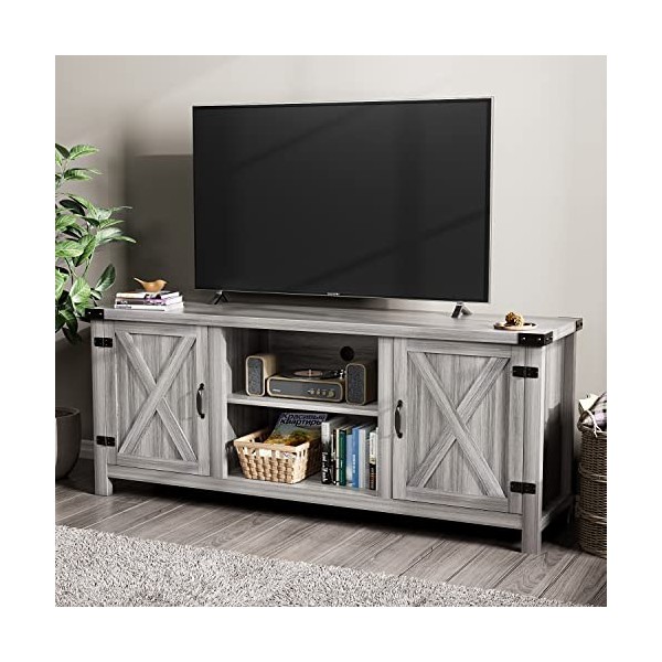 YESHOMY avec Deux Portes de Grange et armoires de Rangement pour téléviseurs jusquà 165 cm, Table Console Centrale de Divert