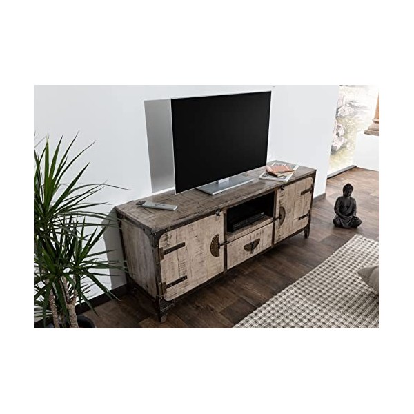 Meuble TV - Bois Massif de manguier laqué Marron - Tokyo 208