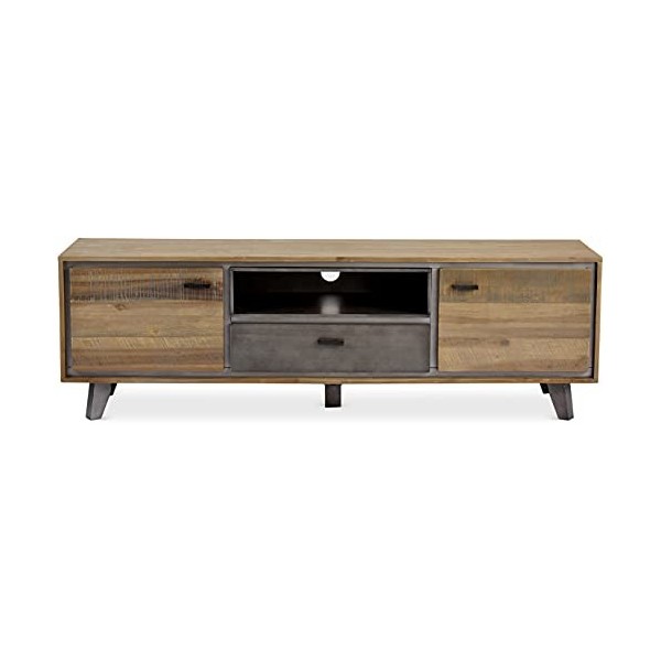 Ibbe Design Malaga Meuble TV Support de télévision Buffet Bas pour Salon, Chambre, Style Scandinave Marron, Bois dacacia Mas