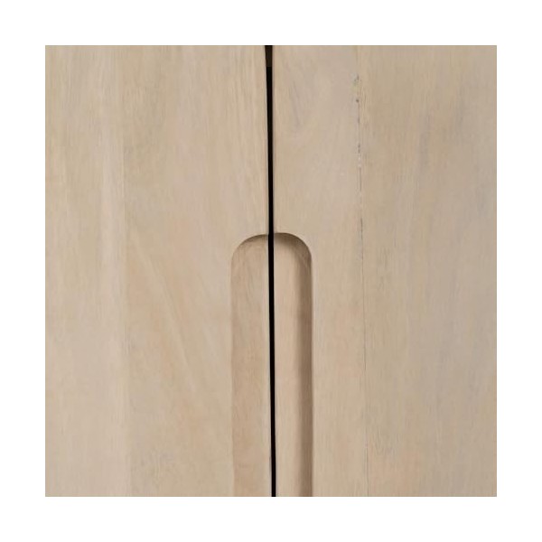 LOLAhome Meuble TV ovale avec bandes de bois de manguier blanc cassé 140 x 40 x 58 cm