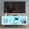 LVSOMT Meuble TV moderne avec rangement, armoire centrale de divertissement pour salon, console multimédia avec 3 lumières de