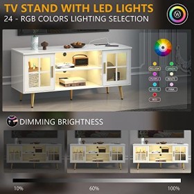 LVSOMT Meuble TV moderne avec rangement, armoire centrale de divertissement pour salon, console multimédia avec 3 lumières de