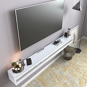 IBOWZ Meuble TV Suspendu Meuble TV Suspendu, Meuble TV Flottant en Bois avec Trou de Fil de routeur avec 3 Portes battantes, 