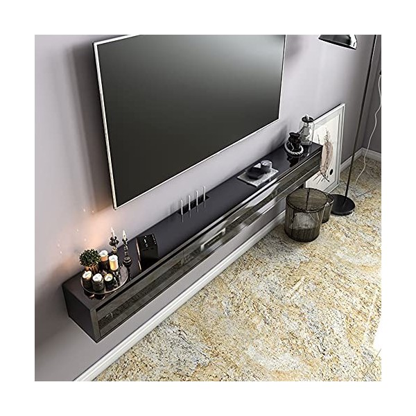 IBOWZ Meuble TV Suspendu Meuble TV Suspendu, Meuble TV Flottant en Bois avec Trou de Fil de routeur avec 3 Portes battantes, 