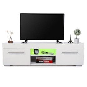 WAOCEO Meuble TV Meuble TV LED Moderne avec lumières LED et Grand Rangement, Meuble TV Brillant, Table Console Centrale de Di