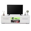 WAOCEO Meuble TV Meuble TV LED Moderne avec lumières LED et Grand Rangement, Meuble TV Brillant, Table Console Centrale de Di