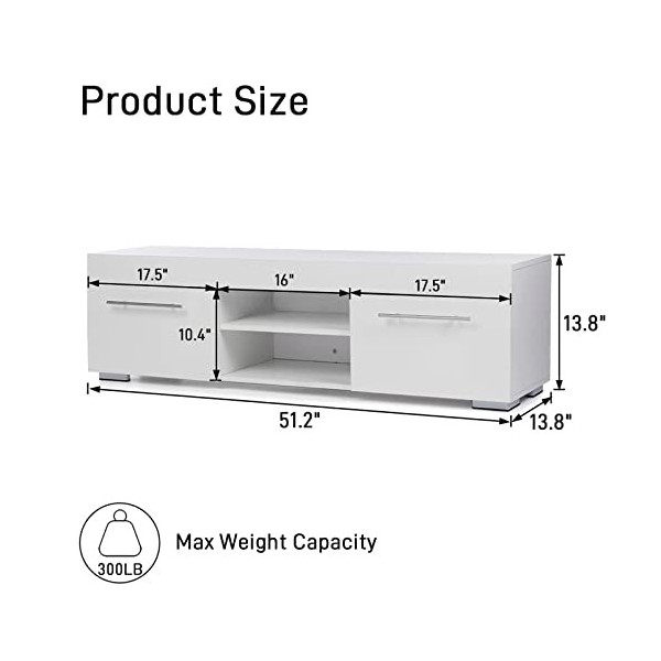WAOCEO Meuble TV Meuble TV LED Moderne avec lumières LED et Grand Rangement, Meuble TV Brillant, Table Console Centrale de Di