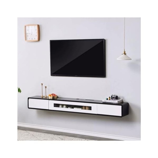 Meuble TV Murale Meuble TV flottant en bois, meuble TV mural de 78,7 pouces, étagères flottantes avec 2 tiroirs, console mult