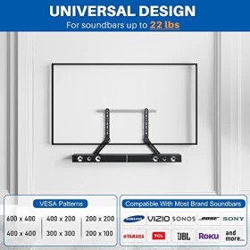 KAMIWI Support de barre de son pour montage au-dessus ou sous les téléviseurs, support de barre de son TV avec bras pivotants