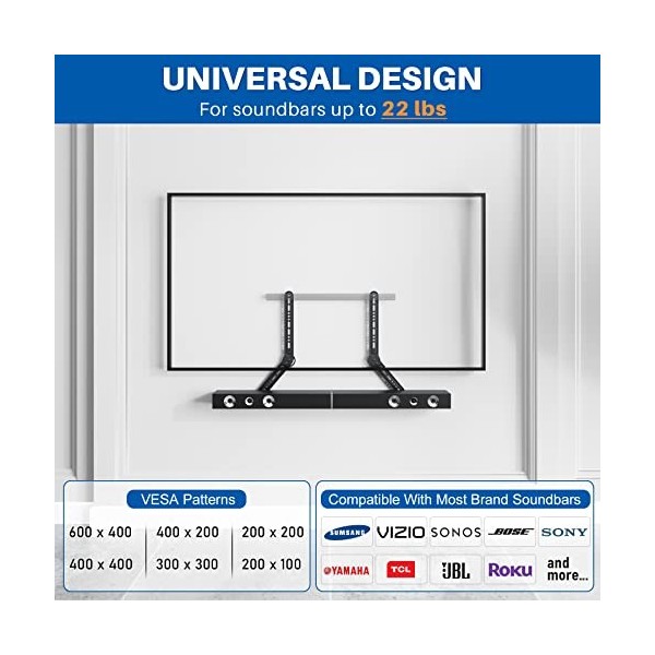 KAMIWI Support de barre de son pour montage au-dessus ou sous les téléviseurs, support de barre de son TV avec bras pivotants