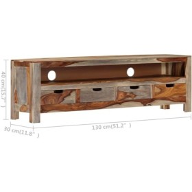 Meuble TV en Bois avec 4 Tiroirs et 1 Grand Compartiment, Centre de Divertissement en Bois de Sesham Massif, Table de Console