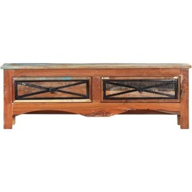 Suuim Meuble TV en Bois avec 2 tiroirs, Centre de Divertissement en Bois Massif de récupération, Console TV, Meuble multimédi