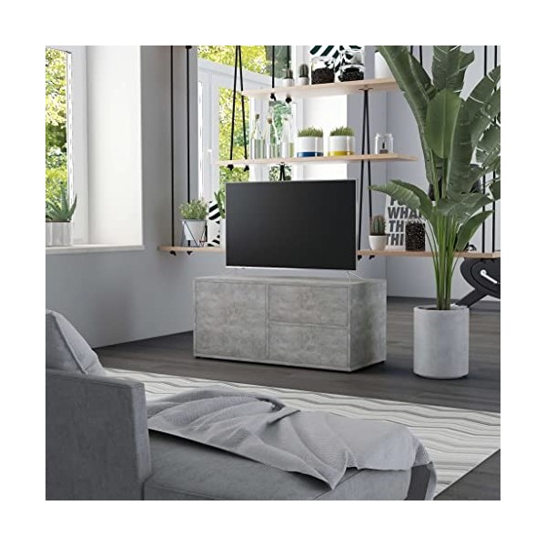 Annlera Meuble TV Gris Béton 80x34x36 cm Aggloméré Classique Banc TV Décorer Pièce Minimaliste Armoire TV Fonction daffichag