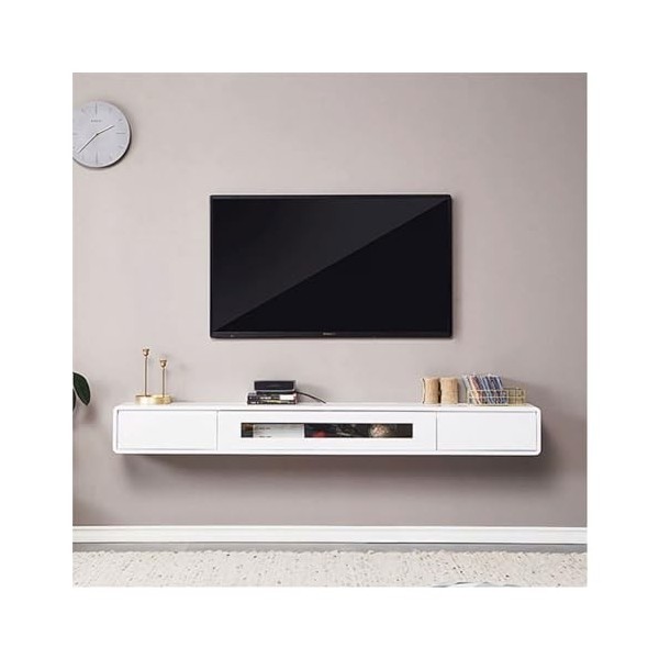 Meuble TV Suspendu Meuble TV flottant en bois, meuble TV mural de 78,7 pouces, étagères flottantes avec 2 tiroirs, console mu