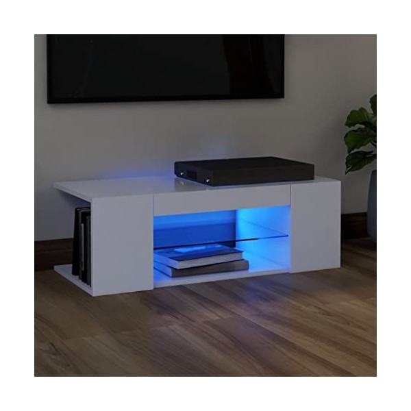 Maxspace TV Meuble, Meuble Tele, Meuble TV Chambre, Meuble TV IindustrielMeuble TV avec lumières LED Blanc 90x39x30 cmConvien
