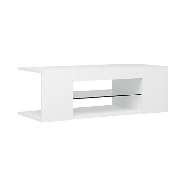 Maxspace TV Meuble, Meuble Tele, Meuble TV Chambre, Meuble TV IindustrielMeuble TV avec lumières LED Blanc 90x39x30 cmConvien