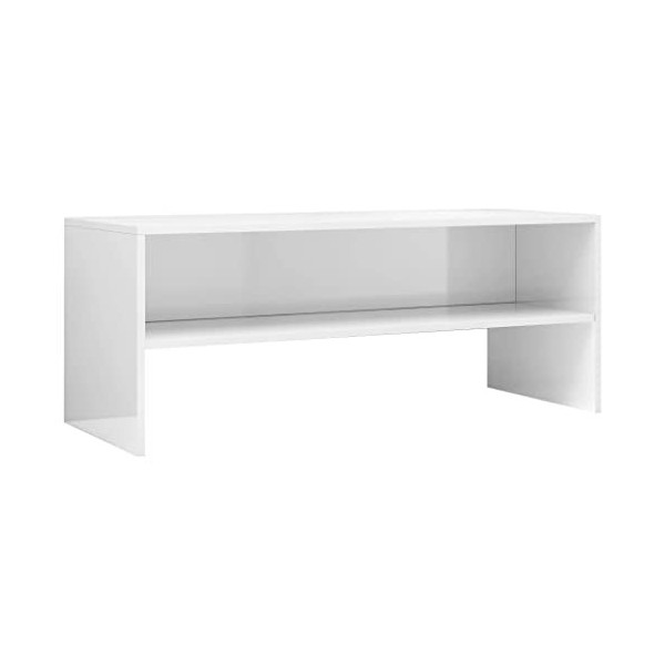 homiuse Meuble TV Blanc Brillant 100x40x40 cm Aggloméré Bibliothèque Style Classique Support de TV Table TV Meuble Salon Armo