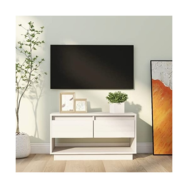 Maxspace TV Meuble, Meuble Tele, Meuble TV Chambre, Meuble TV IindustrielBlanc 74x34x40 cm Bois de pin massifConvient à la Ch