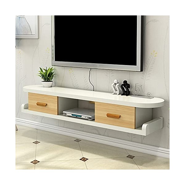 Meuble TV Flottant, Conception Murale avec Trou de Fil, Console multimédia avec 2 tiroirs rabattables, économisez de lespace