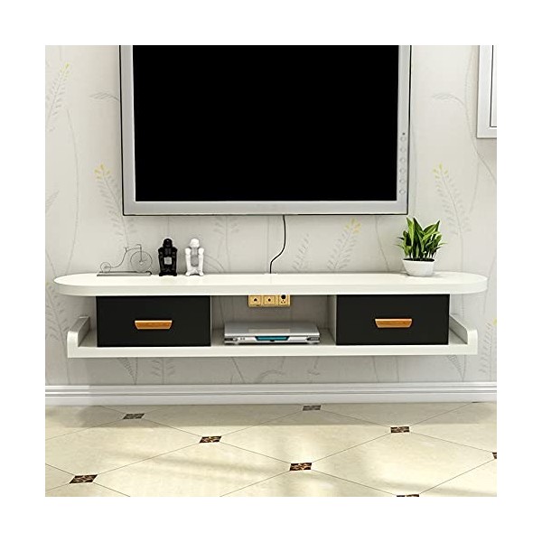Meuble TV Flottant, Conception Murale avec Trou de Fil, Console multimédia avec 2 tiroirs rabattables, économisez de lespace