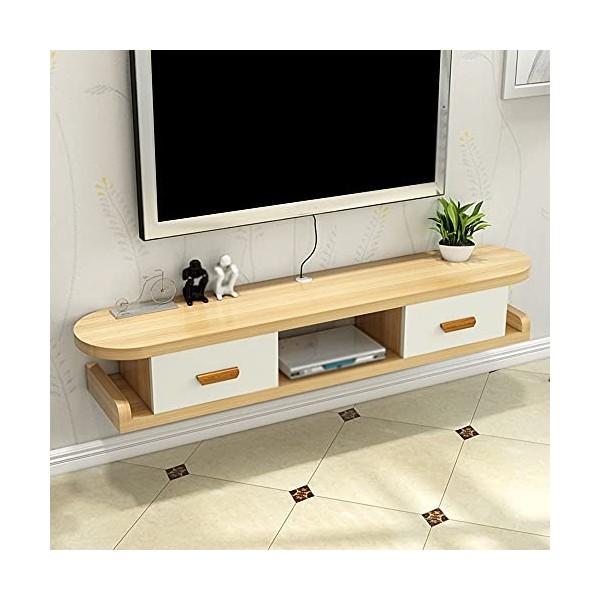Meuble TV Flottant, Conception Murale avec Trou de Fil, Console multimédia avec 2 tiroirs rabattables, économisez de lespace