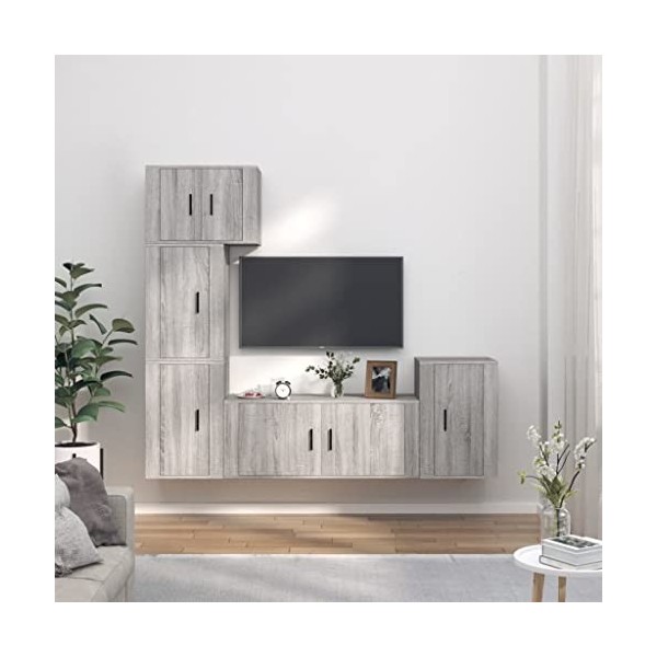 WOODEY Meuble TV 5 pièces Gris Sonoma Meuble en bois dingénierie