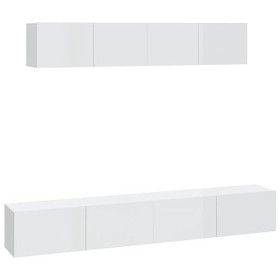 SEVSO Meuble TV 4 pièces en bois blanc brillant