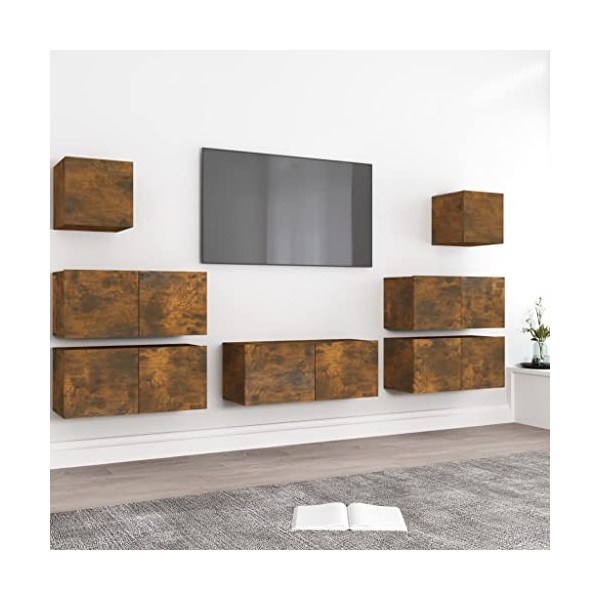 CUTSKY Meuble TV 7 pièces en chêne fumé